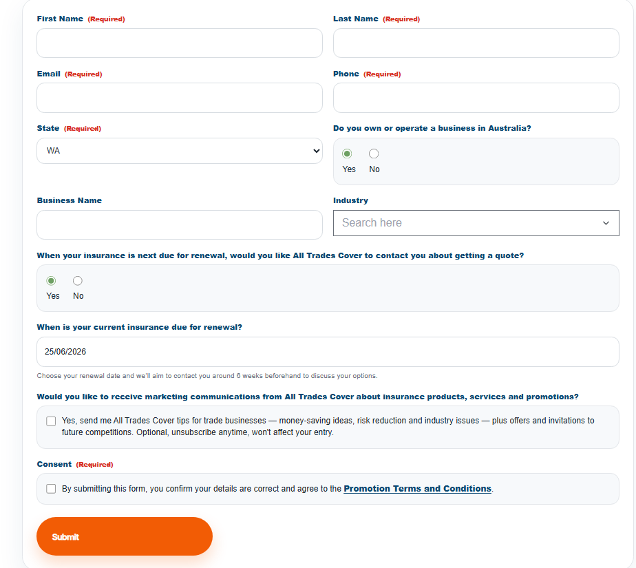 Appendix B - Form 2 trade business owner public entry form